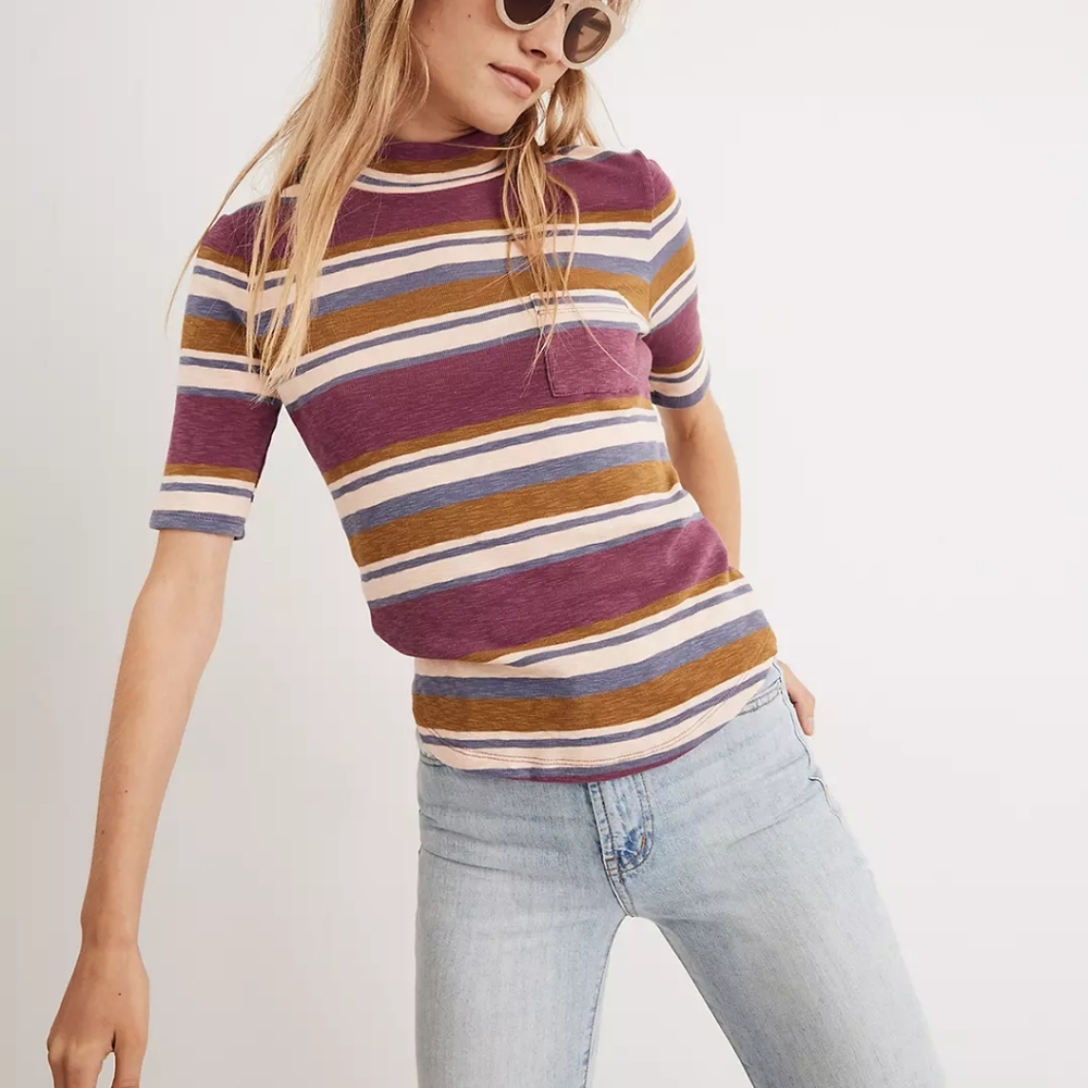 Madewell Mockneck Shirttail Tee in Stripe, Wize